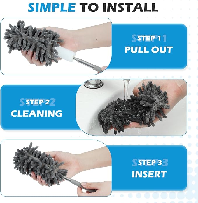 ZZ LAZYCOTTAGE 12 Pack High Duster with Extension Pole, Reusable & Washable Feather Duster, Microfiber Dusters for Cleaning for Ceiling Fan, Sofas, Ceiling, Car, Cabinet, Furniture, Blind(Gray)