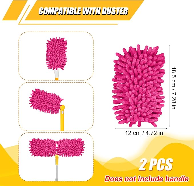 2pcs Duster Refills, Microfiber Dusters Heavy Duty Refills 360 Ceiling Fan Duster Replacements Reusable Hand Dusters for Cleaning (Rose Red)