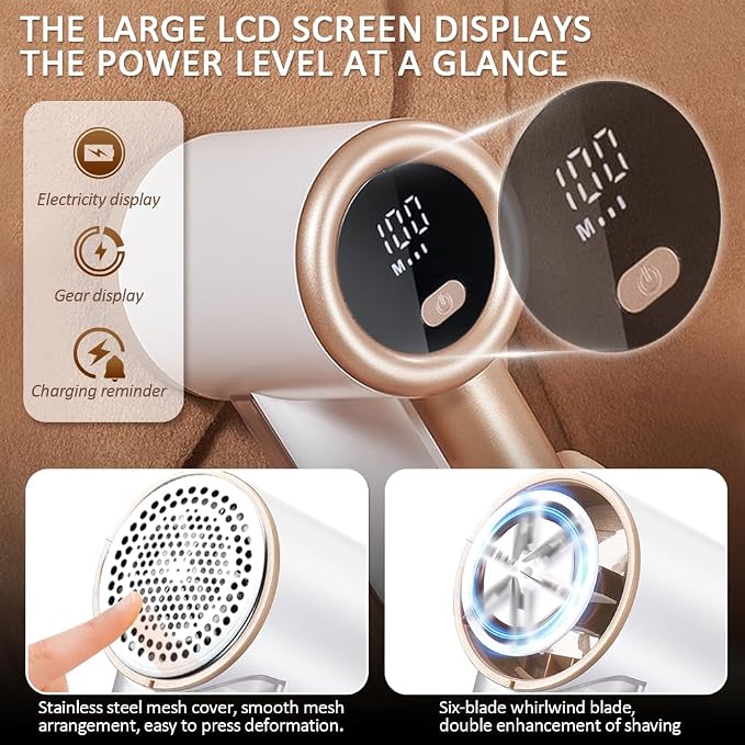 HuanQiu Sensmart Home Hair Trimmer White Model, Clothes Shaver Hair Ball Remover Rechargeable, Six-Tooth Blade with 3 Blades, Sweater Shaver Unisex Hair Remover for Home Clothes, Sofa, Bed Sheets