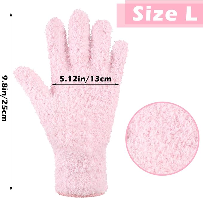 Patelai 3 Pairs Microfiber Plant Dusting Gloves Leaf Cleaning Gloves for Indoor Plants, Blinds, Furniture, House (Pink,Nude,White,Large)