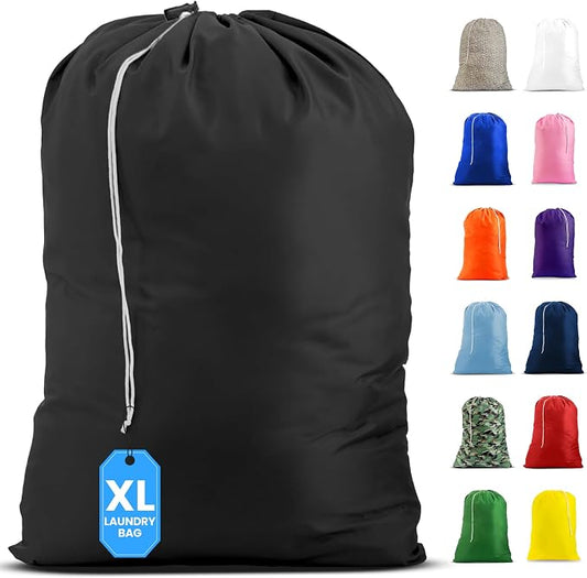 Nylon XL Laundry Bag, Large Capacity with Locking Drawstring, Machine Washable, Fits Laundry Baskets or Hampers, Holds 2 Loads of Clothes (Black, 30" x 40") | 30"x40" XL Nylon Laundry Bag, Locking Drawstring, Machine Washable, Heavy Duty, Travel Dorm H...