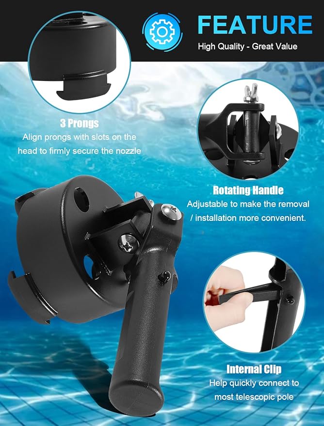 Plastic Pool Nozzle Tool Cleaning Head Removal Tool For 004-552-5440-00 PCC 2000 Vanquish Vantage, For all Large 3-Prong Pop Ups