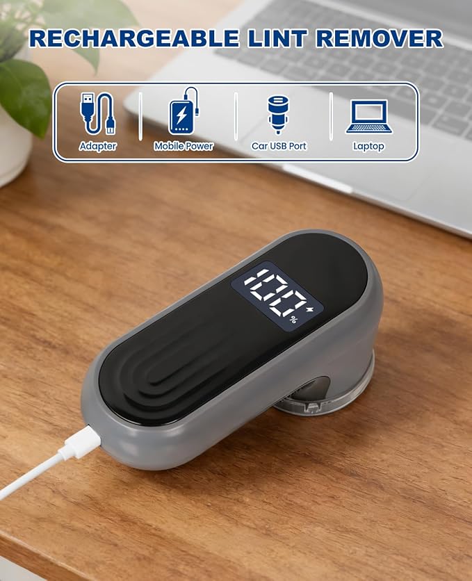 Killrose Fabric Shaver | Lint Remover with Digital Display, 6-Leaf Blade Electric Lint Shaver for Clothes, Sweaters, Furniture - 9000 RPM USB-C Rechargeable, Safe for All Fabrics