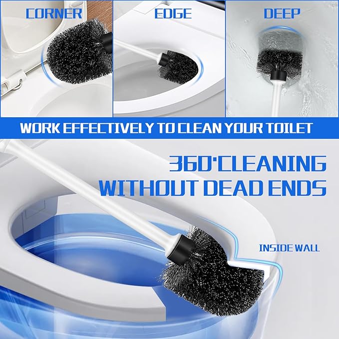 Toilet Brush and Holder Set, 3 Pack Long Handle Non-Slip Grip Toilet Bowl Brush, Hard Toilet Brush, Deep Cleaning for Bathroom Toilets, Easy to Assemble White ﻿