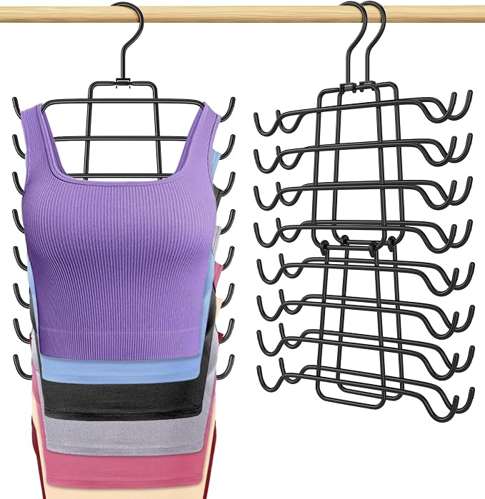 2Pcs Tank Top Hangers Space Saving Hanger Organizer Bra Hangers Black | 360° Rotating Metal Closet Organizers and Storage Lingerie Hangers for Tank Tops Cami Bras Belts Swimsuits Lingeries