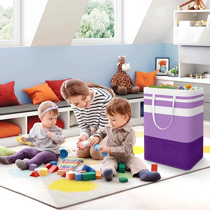 StorageRight Laundry Basket Hamper, 75L Collapsible Clothes Storage, Purple | Freestanding Clothes Hampers, Foldable design, with Easy Carry Handles, For Laundry, Bedroom, Dorm, Clothing, Towels, Toys