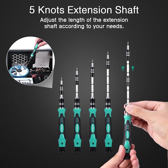 ORIA Small Screwdriver Set, 61 in 1 with 57 Bits Precision Screwdriver Set, Mini Repair Tool Kit with Extension Rod for Smartphone, Game Console, Tablet, PC, Green