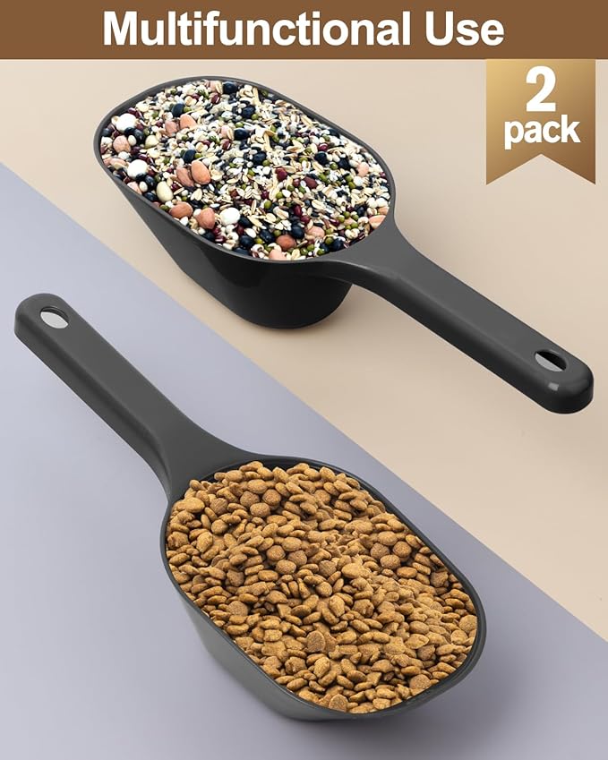 2PACK Dog-Cat Food-Scoop Measuring-Cup,1 Cup Capacity Versatile Plastic Pet Food Scoop with Measuring Lines 1 Cup and 1/2 Cup for Precise Portion Control (2 Black)