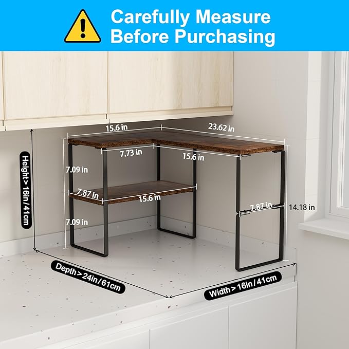 Golener Kitchen Counter Organizer, Countertop Shelf, Adjustable, Stackable | Kitchen Countertop Organizer, Spice Rack, 2-Tier Countertop Shelves, Corner Desk Shelf, Corner Counter Shelf, Rustic Brown
