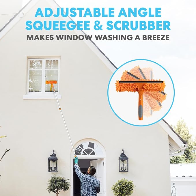 Simpli-Magic 20 Foot High Ceiling Duster Kit with 5-12ft Heavy Duty Extension Pole,High Reach Duster for Cleaning,Microfiber Feather Duster,Cobweb & Ceiling Fan Duster,Window Squeegee & Cleaner,Orange