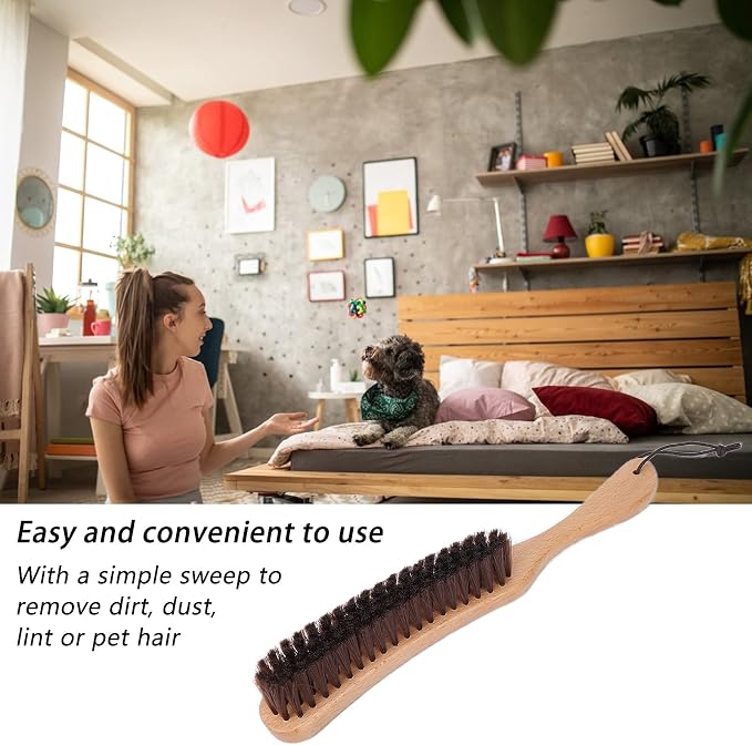 Clothes Brush Garment Brush Lint Remover Brush with Genuine Soft Horsehair and Wooden Handle for Coat Men Suits Shoes Jacket Furniture Car Mat and Pet Hair