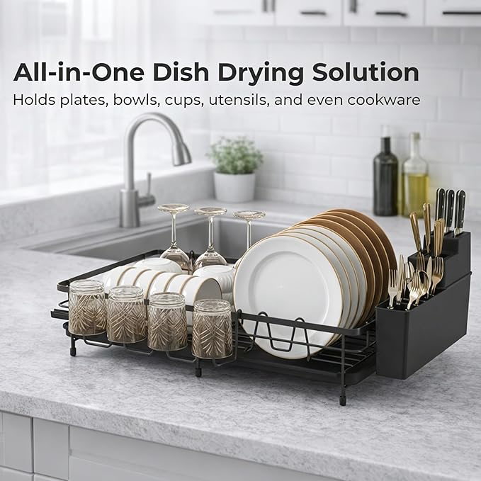Foldable Drying Dish Rack for Kitchen Counter, Drying Rack Kitchen Sink Organizer, Sink Dish Drainer with Plate Holder, Small Kitchen Dish Strainer & Dish Dryer Organizer, Adjustable 13.7"-22.83"