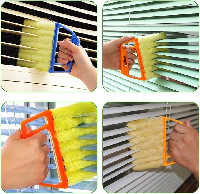 DXNQ 2 PCS Blind Cleaner Duster Tool, Window Venetian Hand-held 7 Finger Dusting Cleaner Brush, Blinds Cleaning Brush Tool for Window Shutters Air Conditioner, Car Accessories (Orange+Yellow)
