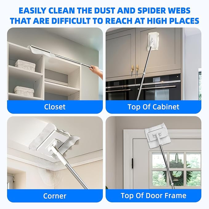 Snap Grip Mini Mop for Tight Spaces – 39in Compact Handle, One-Click Zero-Touch Cloth Change Flat Map, Compatible with Tissues/Wipes/Old Cloths/Disposable Pads, Wet/Dry Cleaning (10 Reusable Cloths)