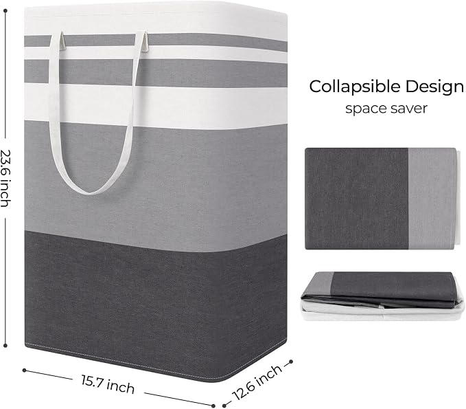 StorageRight Laundry Basket Hamper, 75L Collapsible Clothes Storage, Grey | Freestanding Clothes Hampers, Foldable design, with Easy Carry Handles, For Laundry, Bedroom, Dorm, Clothing, Towels, Toys
