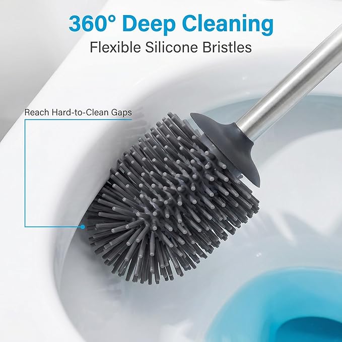 SUS304 Stainless Steel Toilet Brush and Holder Set Toilet Brush Case Cleaner for Toilet Bowl Bathroom Cleaning Brush Caddy Cepillo de Baño wih Oily Coating Brushed Stainless Chrome