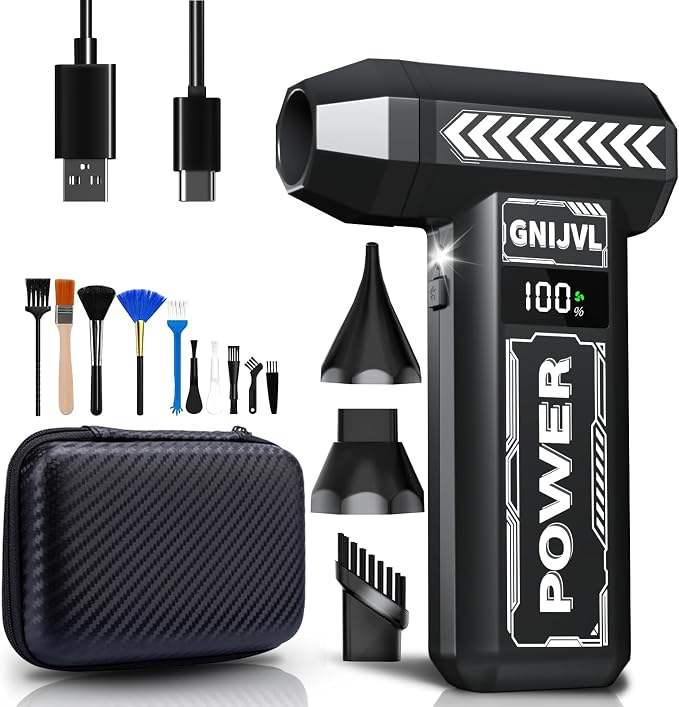 Compressed Air Duster, 150,000RPM 4-Gear Adjustable Super Power Air Blower Electric Air Duster with LED Light,One-tap Booster with 8000mAh Rechargeable Battery for PC, Keyboard, Car, Home Cleaning