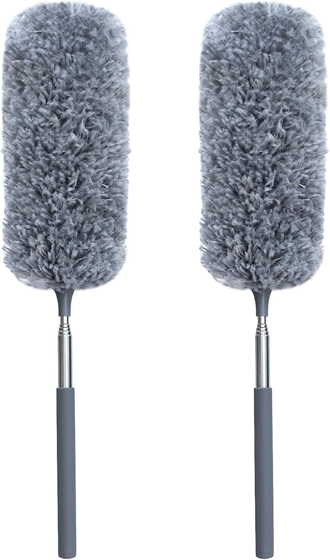 2 Pack Microfiber Duster for Cleaning, Small Dusters with Microfiber Head, Extendable Pole, Hand Washable, Cleaning Supplies for Office, Car, Window, Furniture