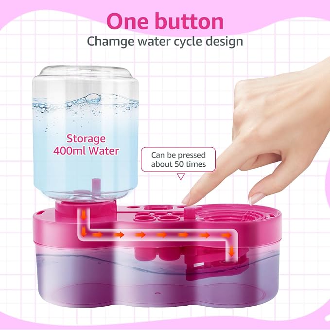 Paint Brush Cleaner for Kids Water Circulation Paint Brush with Drain Paint Water Dispenser with Palette Brush Holder Paint Brush Washer for Acrylic Painting Watercolor Art Supplies（Pinkpurple）