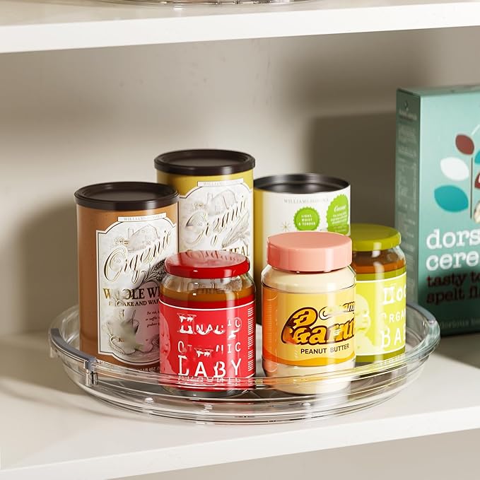 LAMU 2 Pack Clear Lazy Susan Turntable Organizer for Cabinet, 10.6'' 9.25'' Condiment Organizer for Refrigerator, Kitchen Pantry, Medicine Cabinet Organizer, Spices Rack Organization, Bathroom