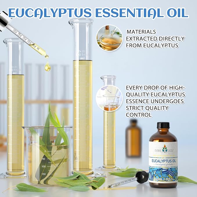 EVOKE OCCU Eucalyptus Essential Oil for Diffuser, Aromatherapy & Shower | Essential Oil with Glass Dropper for Humidifier, Clear Breath, Spray, Soap and Candle Making -118ml / 4 fl oz