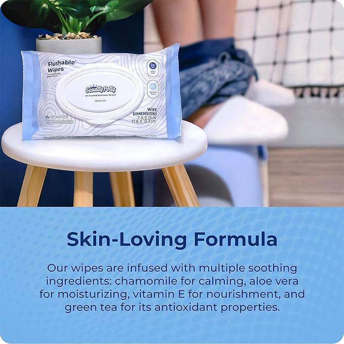 Squatty Potty Bamboo Flip Stool (7″ & 9″ Adjustable) + Plant‑Based Flushable Wipes Bundle — Enhanced Bathroom Posture & Fresh Clean