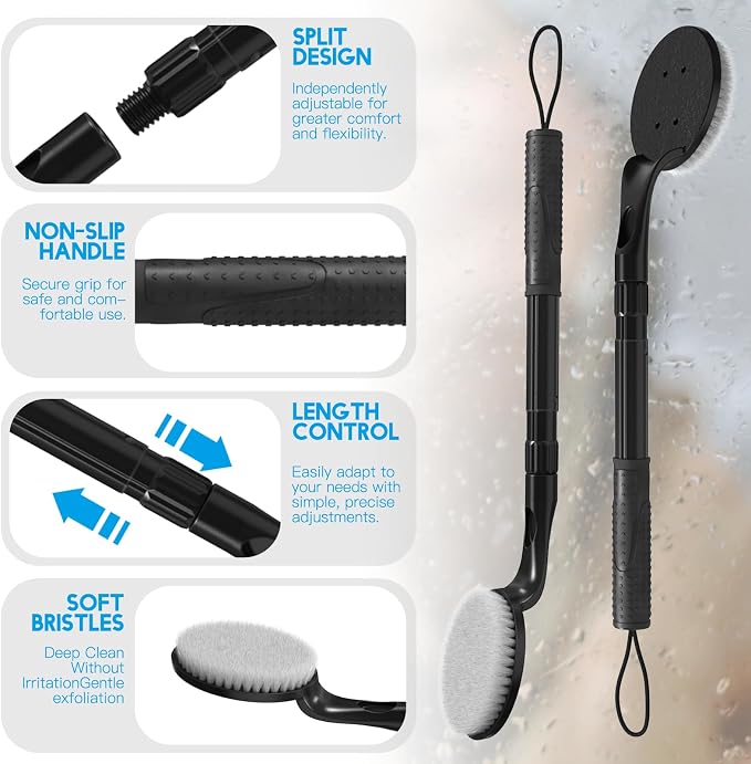Gobiteli Back Scrubber for Shower,25" Long Handle Shower Brush for Body Exfoliator and Deep Clean,Back Washer for Shower for Men,Women and Elderly