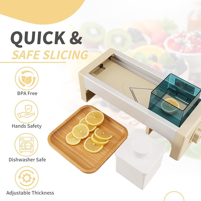 Safe Mandoline Slicer for Kitchen, 0-15 Gears Thickness Adjustable Commercial Food Slicer, Easy & Fast Vegetable Fruit Cutter for Food Prep, Heavy Duty Potato Slicer for Chips