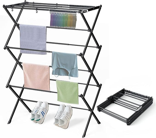 Clothes Drying Rack Foldable Drying Rack Clothing Black-1pack | for Laundry - 40" x 28.8" x 14.2", Space Saving Household Indoor