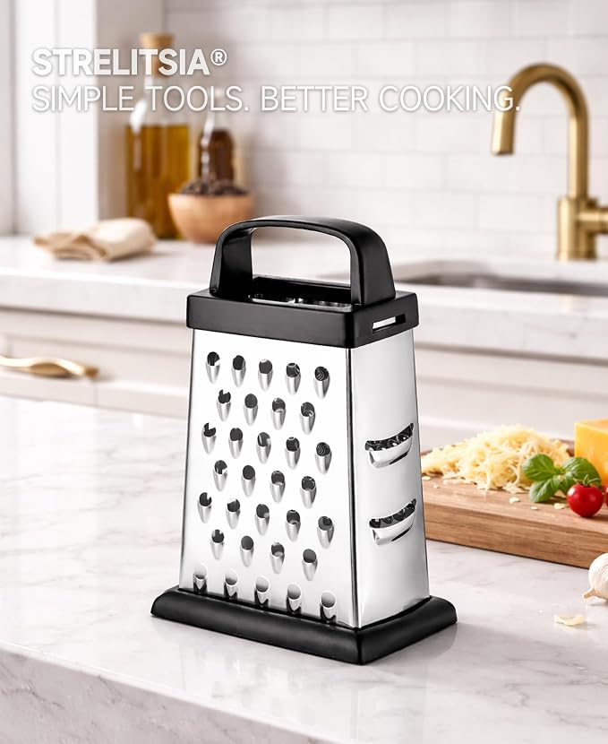 Cheese Grater, 4-Sided Mini Box Grater, Stainless Steel | For cheese, Parmesan & vegetables, compact 4-sided design, dishwasher safe for easy cleaning