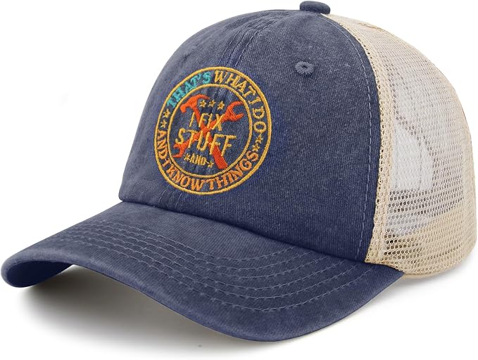 Embroidered That's What I Do I Fix Stuff & I Know Things Vintage Cotton Washed Soft Mesh Baseball Hat