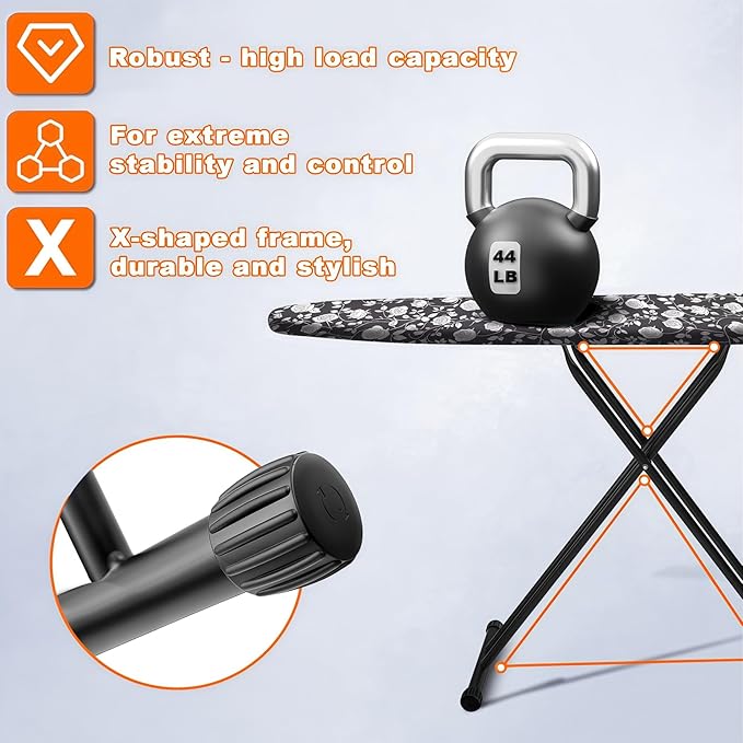 Ironing Board, Compact Ironing Board 13x43 Ironing Area with Extra Thick Height Adjustable Ironing Boards, Stable Structure, Easy to Fold,Silicone Iron pad