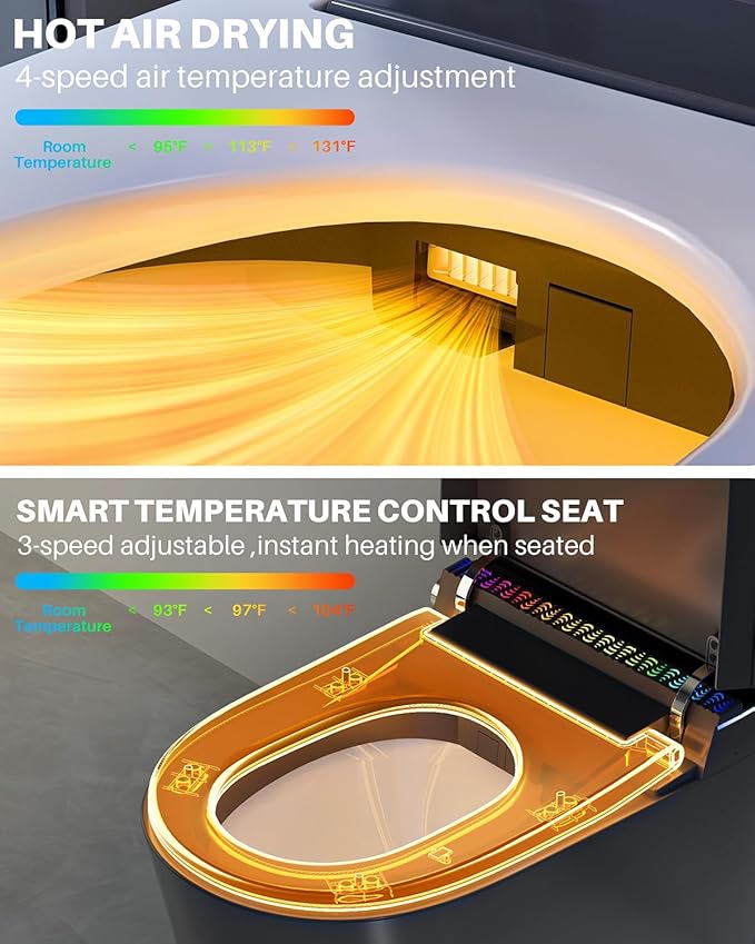 WinZo Smart Toilet,Modern Smart Toilet with Bidet Built In with Foot Sensor,Tankless Toilets Auto Open/Close Lid with Dryer,ADA Comfort Height Heat Seat,Instant Warm Water,Power Outage and Flush Grey