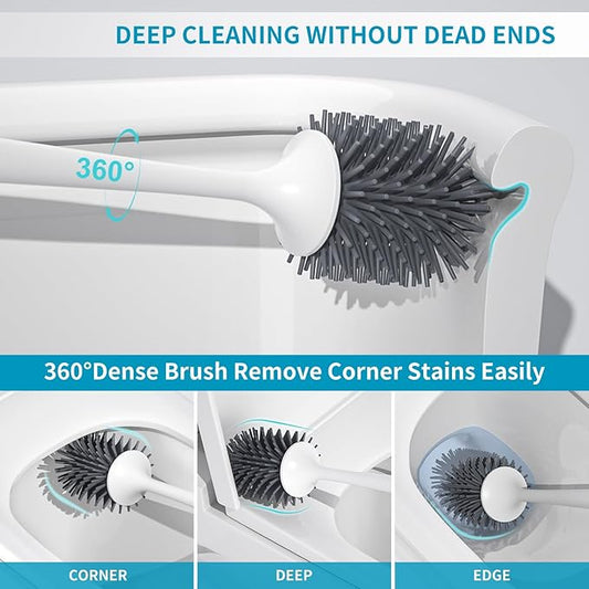 Silicone Toilet Brush and Holder Set, Toilet Bowl Brush with Tweezers Long Handle, Toilet Cleaner Brush for Bathroom Deep Cleaning, Elegant Toilet Scrubber Bathroom Accessories (Dark Gray)