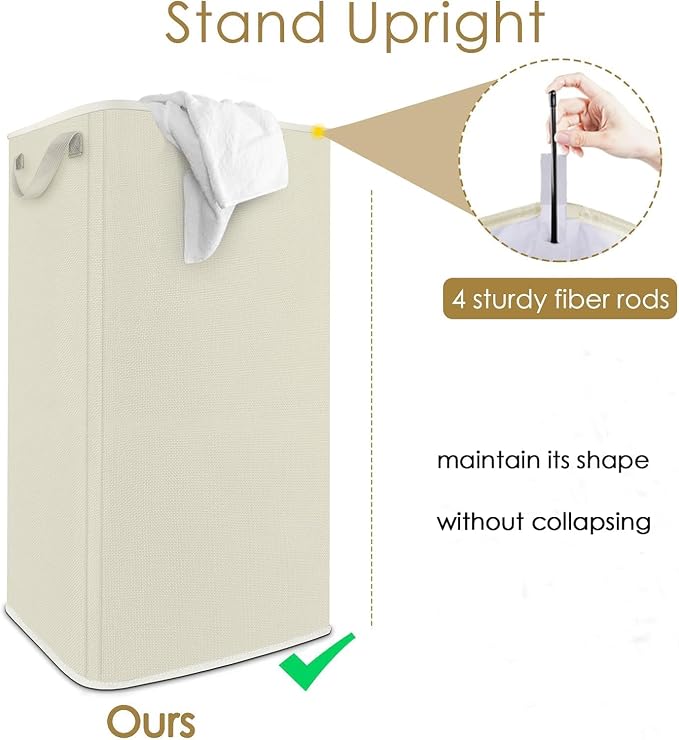 SNIGJAT Extra Large Laundry Hamper, Folding 100L Laundry Basket, Beige | Dirty Clothes Hamper for Bedroom, Tall Hamper, Sturdy Storage Organizer for Clothes and Toys