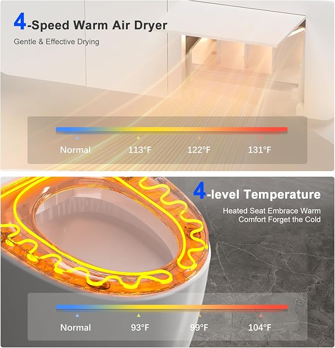 Smart Toilet with Bidet Built In, Modern Tankless Bidet Toilet with Auto Open/Close, Self-cleaning, Instant Warm Water&Dry, Heated Seat, One-Piece Toilet with Night Light, Auto Flush