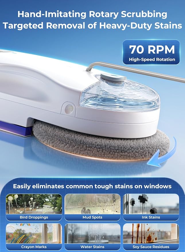 HUTT Window Cleaning Robot, 6500Pa Strong Suction Robot Window Cleaner with World-First Round-Square Dual-Stage Cleaning, Ultrasonic Dual Spray, Edge Cleaning & Corner Coverag, 30Min Backup Protection