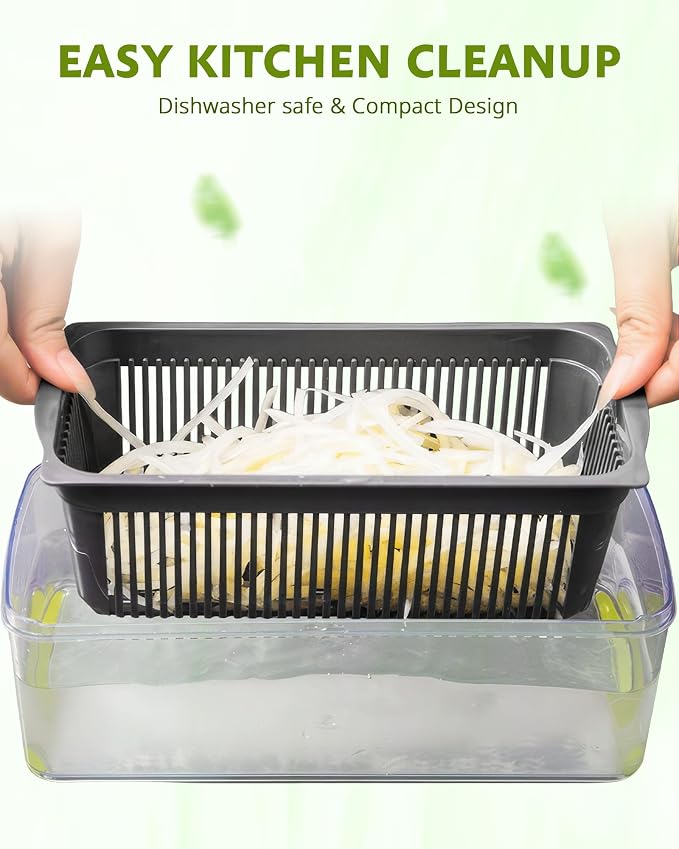 ADOV Mandoline Slicer for Kitchen, Vegetable Chopper with Container, 14 in 1 Multifunctional Food Chopper, 7 Blade Onion Cucumber Slicer Vegetable Cutter for Salad, Potato Essential Kitchen Gadgets