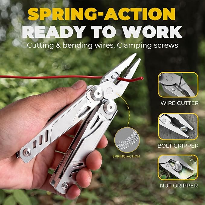 21-in-1 Multitool Pliers with Self-Locking, Pocket Knife & Clip | Stainless Steel, Cutters, Glass Breaker, Screwdriver for Outdoor Camping, Survival, DIY, Emergency – Handy Edc Gift for Men