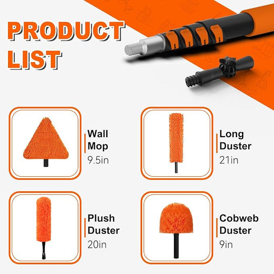 SISUPASSIE 20FT Duster Cleaner Kit, Dusters for Cleaning with Extension Pole, Baseboard & Wall and Window Cleaner Mop for Fan Blades, High Ceiling and Cobweb