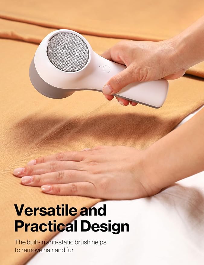 VASSON Fabric Shaver, Sweater Shavers to Remove Pilling, High-Perf Defuzzer, Rechargeable Electric Lint Shaver for Fuzz and Lint Balls from Clothing, Upholstery (Greyish White) | Upgraded Battery Life & Type-C Fast Charge，2-Speed Fuzz Remover