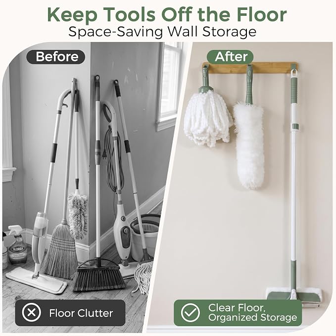DEANIC 4-in-1 Window Squeegee Duster Mop with Holder Wall Mount Set | Cleaning Kit with Extendable Handle(43 inch to 49inch) for Ceiling Fans, Blinds,Glass,Floors and Home Cleaning