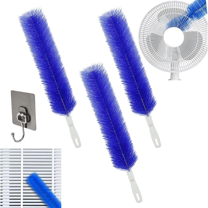Ultimate Dusting Tool, Fan Cleaning Brush, Bendable Microfiber Head, Flexible Microfiber Duster Remover Washable ldeal for Electric Fans Air Conditioning, Home Car Vents, Curtain (3pcs*Blue)
