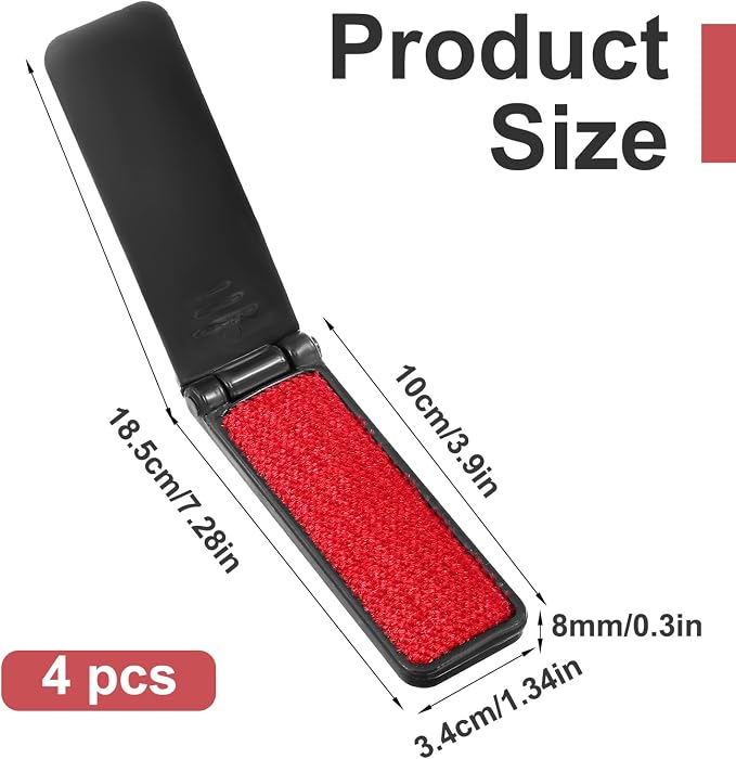 4 Pack Foldable Travel Lint Brush, Reusable Lint Brushes for Clothes | Portable Lint Roller Sticky Surface Mini Travel Lints Remover Fuzz Remover for Furniture Couch Sofa Pet Hair Black