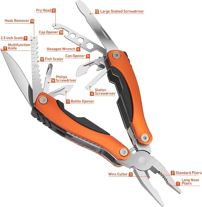 WIWUE GUO Needle Nose Pliers, Multi Tool, Hiking Essentials, Fathers Gifts, Pocket Knife, Multitool Pliers, Camping Knife with Holster and Nylon Sheath for Outdoor, Fishing, Hunting, Hiking