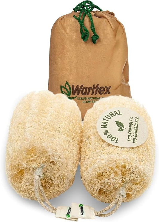 Waritex Organic Egyptian Loofah Sponges Exfoliating Scrubber Bath [2 Pack] | Natural Loofah Fiber for Gentle Skin Exfoliation, Deep Cleansing Full Body Spa Experience, Smooth Radiant Skin Care