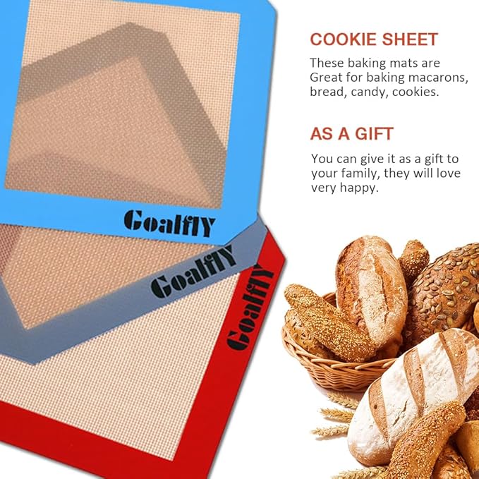 8 Inch Square Silicone Baking Mat, Set of 3 Silicone Cooking Mat for 8 Inch Cake Pan, Nonstick Silicone Mat for Baking, Silicone Mat for Baking Sheet (Red, Blue, Grey)