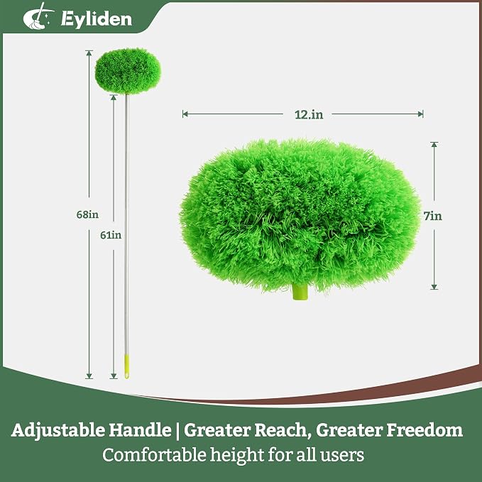 Eyliden 68" Adjustable Ceiling Fan Duster - 360° Dual-Sided Microfiber | 0.75 lbs Ultra-Lightweight, Ladderless High Ceiling Cleaning, Reusable Multi-Surface Dust Tool for Fans Walls Blinds