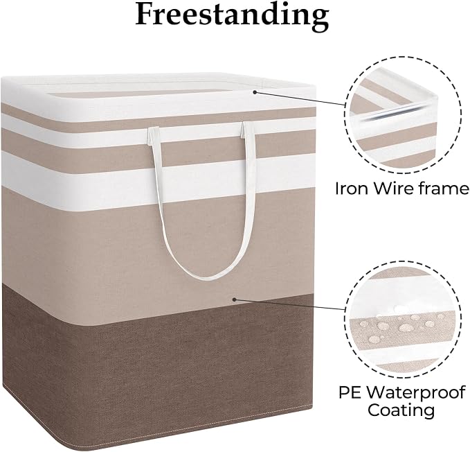 StorageRight Laundry Basket Hamper, 125L Collapsible Clothes Storage, Khaki | Freestanding Clothes Hampers, Foldable design, with Easy Carry Handles, For Laundry, Bedroom, Dorm, Clothing, Towels, Toys