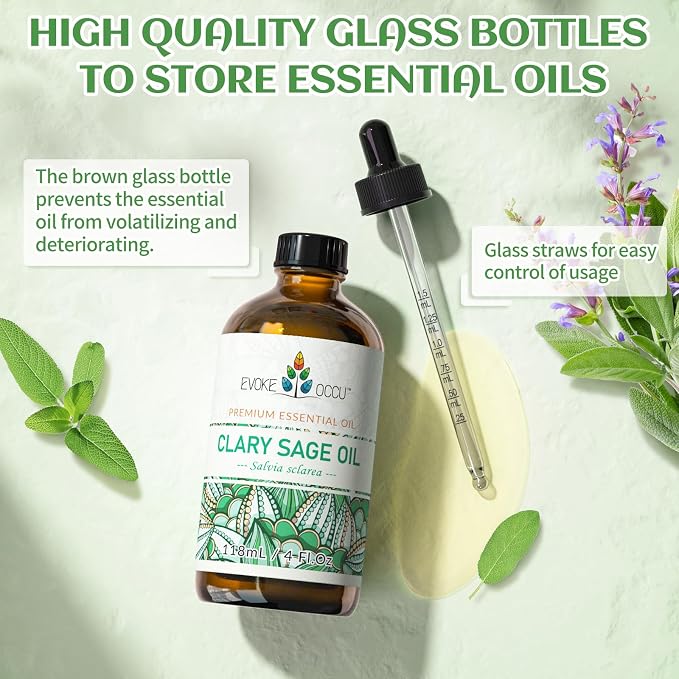 EVOKE OCCU Clary Sage Oil for Diffuser, Spray & Skin Care | Clary Sage Essential Oil, Ideal for Diffusers, Room Sprays and Daily Skin Care - 4 FL Oz